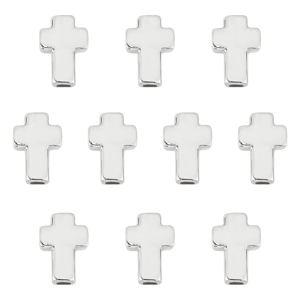 9151 10pcs Cross Loose Beads 304 Stainless Steel Cross Beads Crucifix Charm